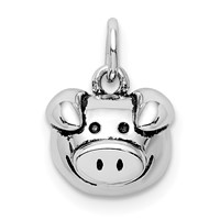 Sterling Silver Rhodium-plated Antiqued Pig Head Pendant view 1