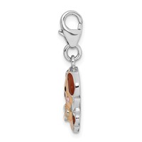 Sterling Silver Rhodium-plated Enameled Puppy Charm with Lobster Clasp view 2