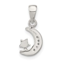 Sterling Silver CZ Star & Crescent Moon Pendant view 3