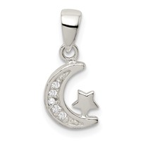 Sterling Silver CZ Star & Crescent Moon Pendant view 1