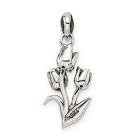 Sterling Silver Antiqued 3-D Three Tulips Pendant view 3