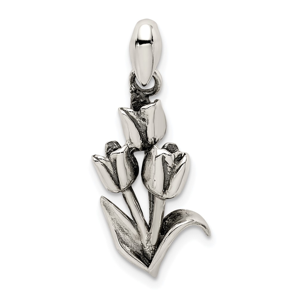Sterling Silver Antiqued 3-D Three Tulips Pendant