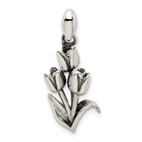 Sterling Silver Antiqued 3-D Three Tulips Pendant view 1