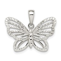 Sterling Silver Diamond-cut Butterfly Pendant view 1