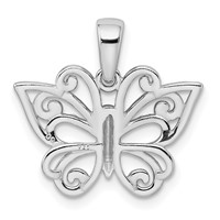 Sterling Silver Rhodium Plated Diamond-cut Butterfly Pendant view 3