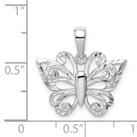 Sterling Silver Rhodium Plated Diamond-cut Butterfly Pendant view 4