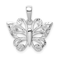 Sterling Silver Rhodium Plated Diamond-cut Butterfly Pendant view 1