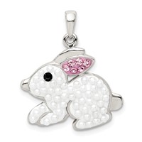 Sterling Silver Rhodium-plated Imitation Pearl and Preciosa Crystal Rabbit Pendant view 1