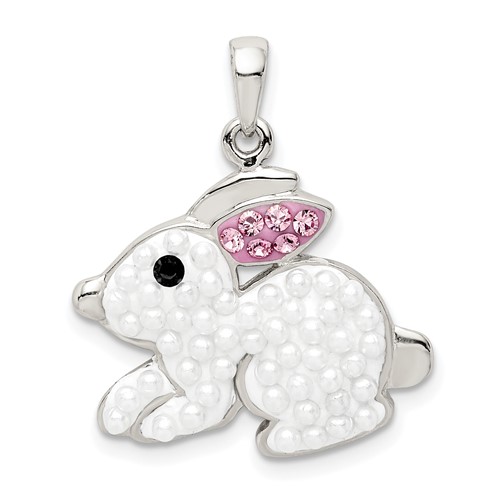 Sterling Silver Rhodium-plated Imitation Pearl and Preciosa Crystal Rabbit Pendant