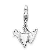 Sterling Silver Rhodium-plated Origami Charm with Lobster Clasp view 3