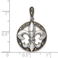Sterling Silver Antiqued Marcasite Fleur De Lis Pendant view 4