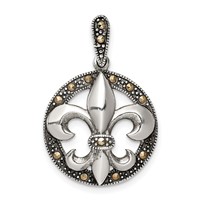 Sterling Silver Antiqued Marcasite Fleur De Lis Pendant view 1