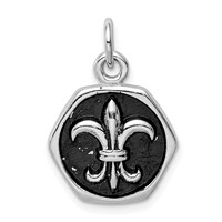 Sterling Silver Rhodium-plated & Antiqued Fleur De Lis Pendant view 1