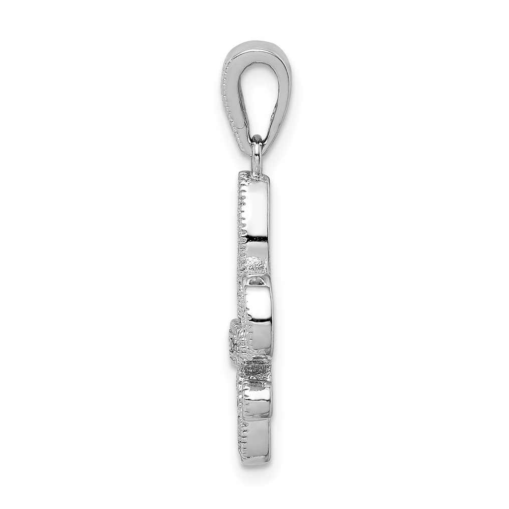 Sterling Silver Rhodium-plated Polished CZ Fleur De Lis Pendant (QC9556)