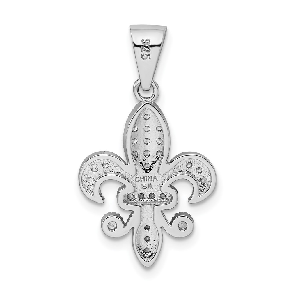 Sterling Silver Rhodium-plated Polished CZ Fleur De Lis Pendant (QC9556)