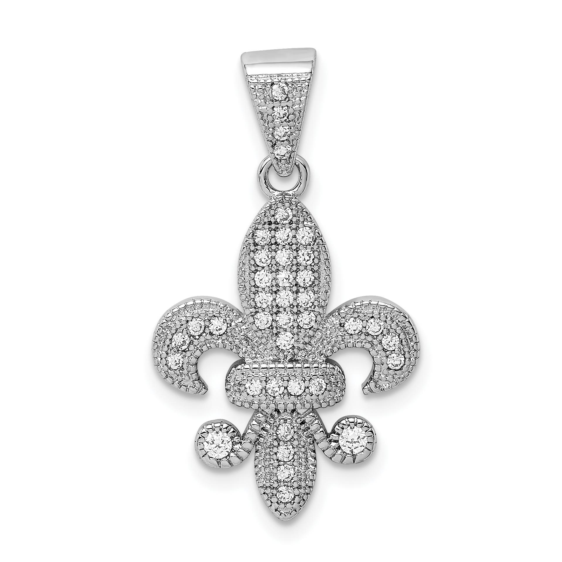Sterling Silver Rhodium-plated Polished CZ Fleur De Lis Pendant (QC9556)