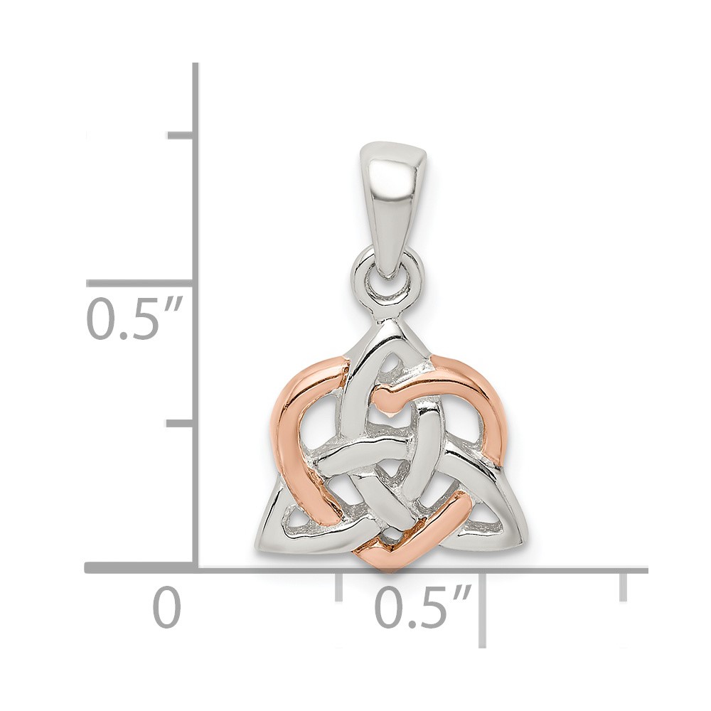 Sterling Silver Trinty Knot and Rose Tone Heart Pendant (QC9558)