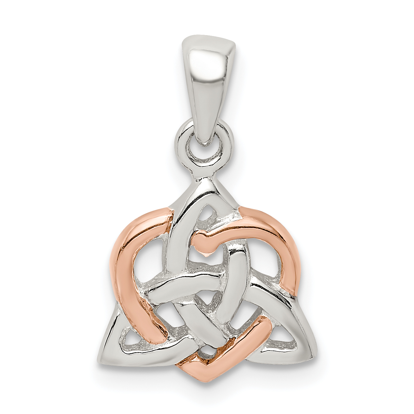 Sterling Silver Trinty Knot and Rose Tone Heart Pendant (QC9558)