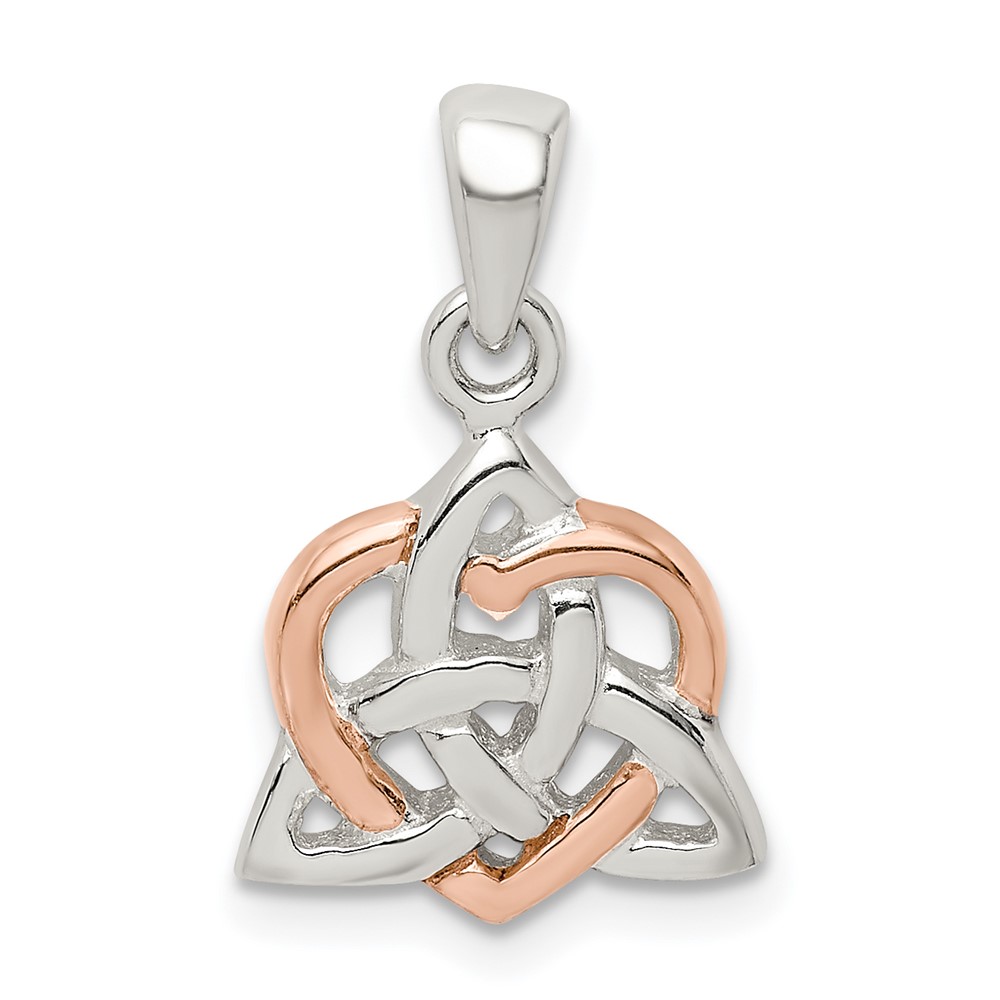 Sterling Silver Trinty Knot and Rose Tone Heart Pendant (QC9558)