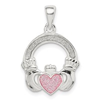 Sterling Silver Glitter Infused Claddagh Pendant view 1