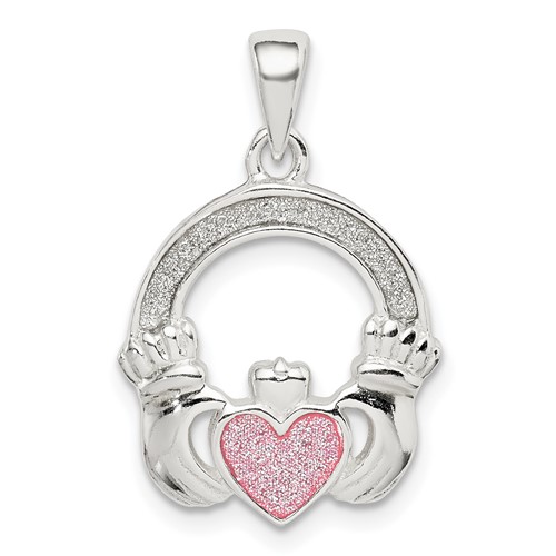Sterling Silver Glitter Infused Claddagh Pendant