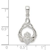 Sterling Silver Polished CZ Claddagh Pendant with Trinity Knot view 4