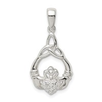 Sterling Silver Polished CZ Claddagh Pendant with Trinity Knot view 1