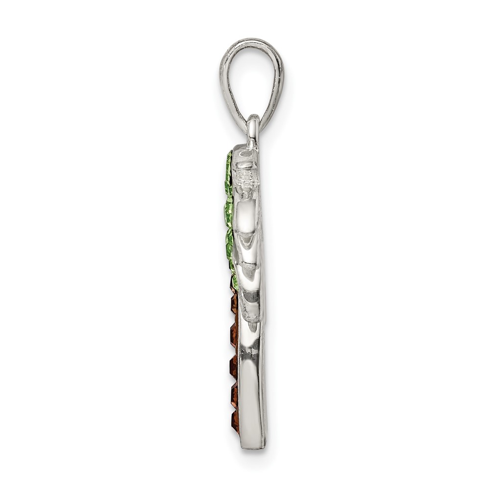 Sterling Silver Rhodium-plated Polished Preciosa Crystal Palm Tree Pendant (QC9569)