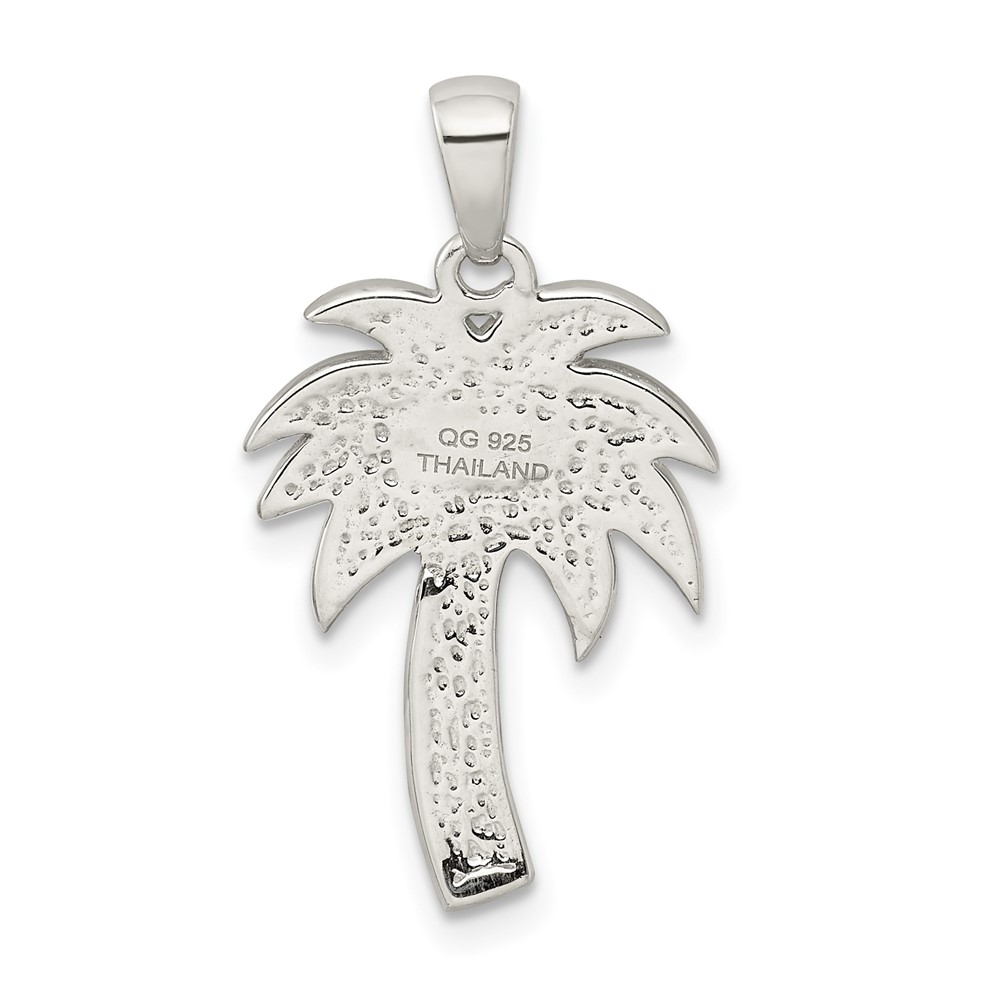 Sterling Silver Rhodium-plated Polished Preciosa Crystal Palm Tree Pendant (QC9569)