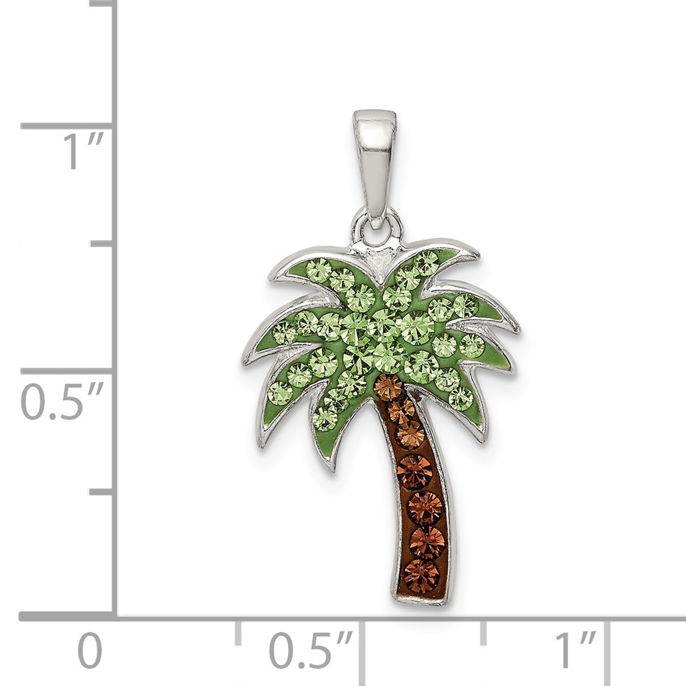 Sterling Silver Rhodium-plated Polished Preciosa Crystal Palm Tree Pendant (QC9569)