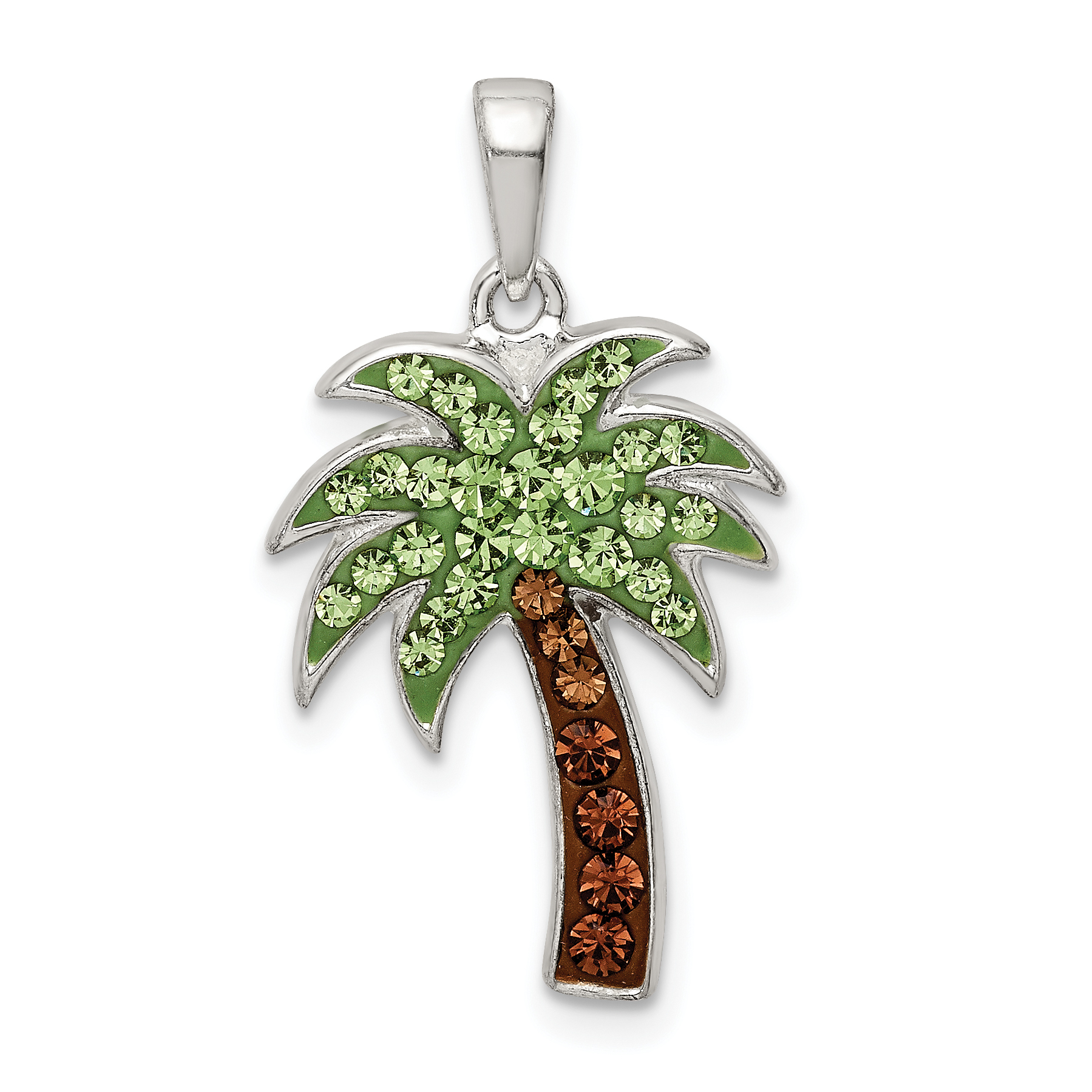 Sterling Silver Rhodium-plated Polished Preciosa Crystal Palm Tree Pendant (QC9569)