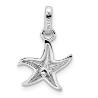 Sterling Silver Rhodium-plated Polished Textured Starfish Pendant view 3