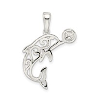 Sterling Silver Diamond-cut Dolphin Pendant with Ball view 3