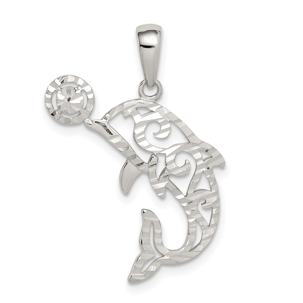 Sterling Silver Diamond-cut Dolphin Pendant with Ball