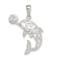 Sterling Silver Diamond-cut Dolphin Pendant with Ball view 1