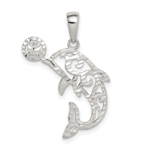 Sterling Silver Diamond-cut Dolphin Pendant with Ball