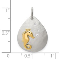 Sterling Silver Gold-Tone CZ Seahorse Brushed Pendant view 4