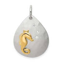Sterling Silver Gold-Tone CZ Seahorse Brushed Pendant view 1
