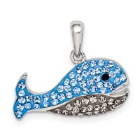 Sterling Silver Rhodium-plated Blue and Grey Preciosa Crystal Whale Pendant view 1