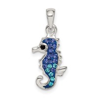 Sterling Silver Blue Aqua Preciosa Crystal Seahorse Pendant view 1