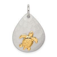 Sterling Silver Gold-plated Turtle Brushed Pendant view 1