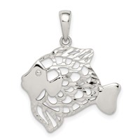 Sterling Silver Diamond-cut Fish Pendant view 1