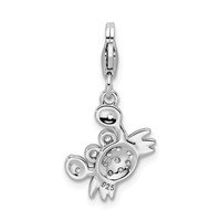 Sterling Silver Rhodium-plated CZ Crab Charm with Lobster Clasp view 3