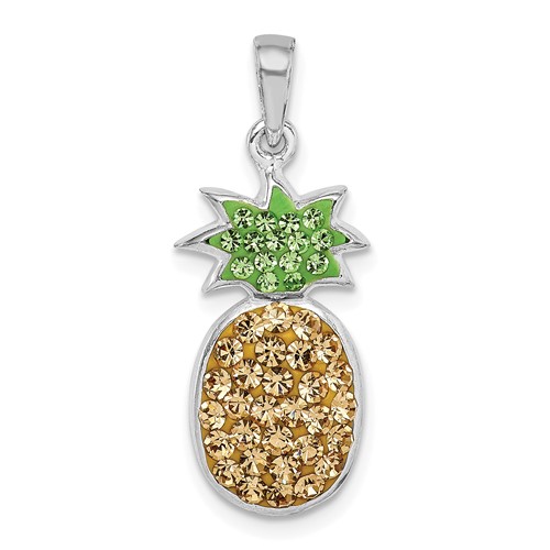 Sterling Silver RH-pltd Yellow Green Preciosa Crystal Pineapple Pendant