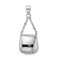 Sterling Silver Rhodium-plated CZ Handbag Pendant view 3