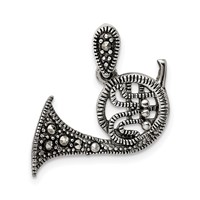 Sterling Silver Antiqued Marcasite French Horn Pendant view 1