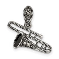 Sterling Silver Antiqued Marcasite & Black Epoxy Trombone Pendant view 1