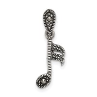 Sterling Silver Antiqued Marcasite Music Note Pendant view 1