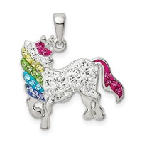 Sterling Silver Rhod-pltd Multi-color Preciosa Crystal Unicorn Pendant view 1