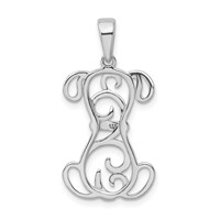 Sterling Silver Rhodium-plated Swirled Dog Pendant view 3